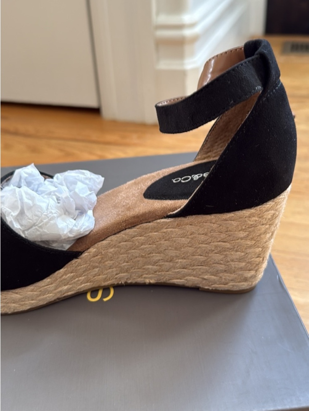 Style & Co. Black Suede Espadrille Wedge Sandals with Ankle Strap - Picture 5 of 7